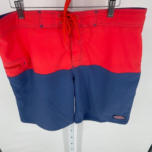 Vineyard Vines Mens Swim Board Shorts Trunks 9" Inseam Sz 34 Red Blue Zip Pocket - Picture 3 of 15